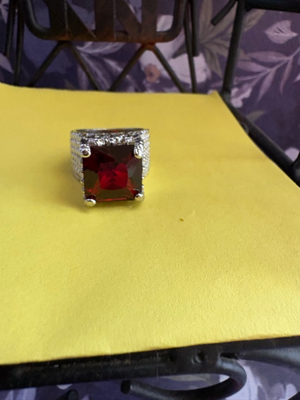 Elegant Silver Ring with Deep Red Square Gemstone